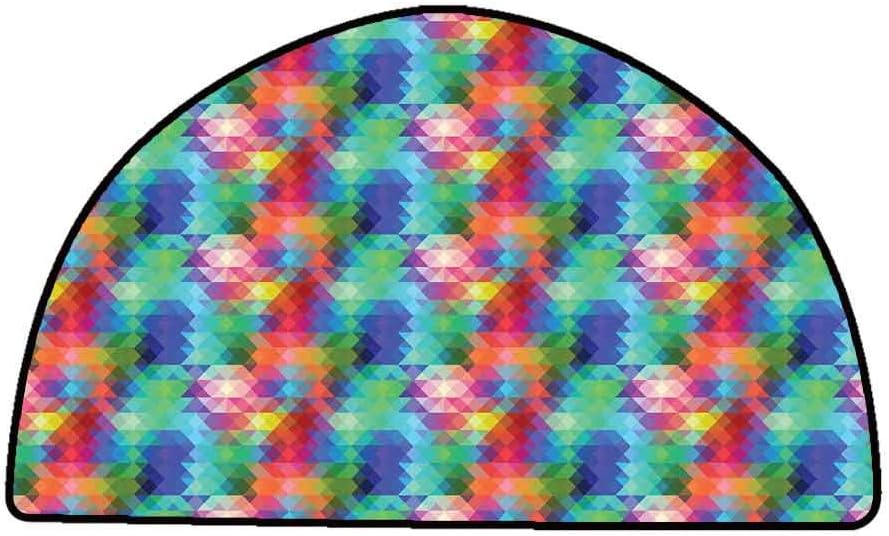 Non-Slip Bath Hotel Mats Geometric,Abstract Gradient Hipster Modern Digital Triangles Futuristic Artsy Illustration,Multicolor,W47 x L31 Half Round Rugs for Sale