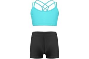 Nikiikoo Kids Girls 2Pcs Activewear Set Gymnastics Dance Sports Bra Crop Tops and Booty Shorts Tankini Swimsuit