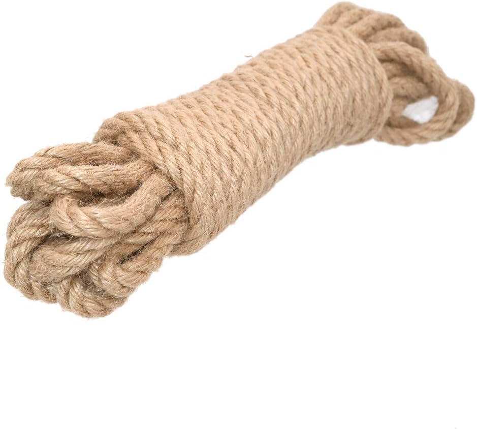 G2PLUS 10mm Jute Hemp Rope, 4Ply Natural Thick Rope, 10M Strong Craft