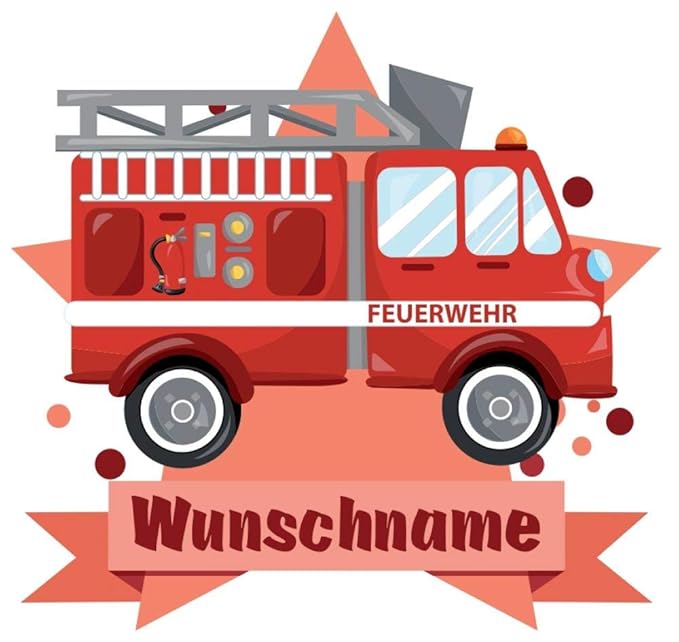 Samunshi® Feuerwehr-Auto Wandtattoo Türschild mit Name personalisierbar Kinderzimmer Türaufkleber Baby Wandaufkleber in 9 Grö