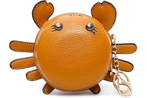 QZUNIQUE Crab Coin Purse Mini Animal Cartoon Change Pouch with Keychain Cute Leather Wallet Key Bag for Women Kids