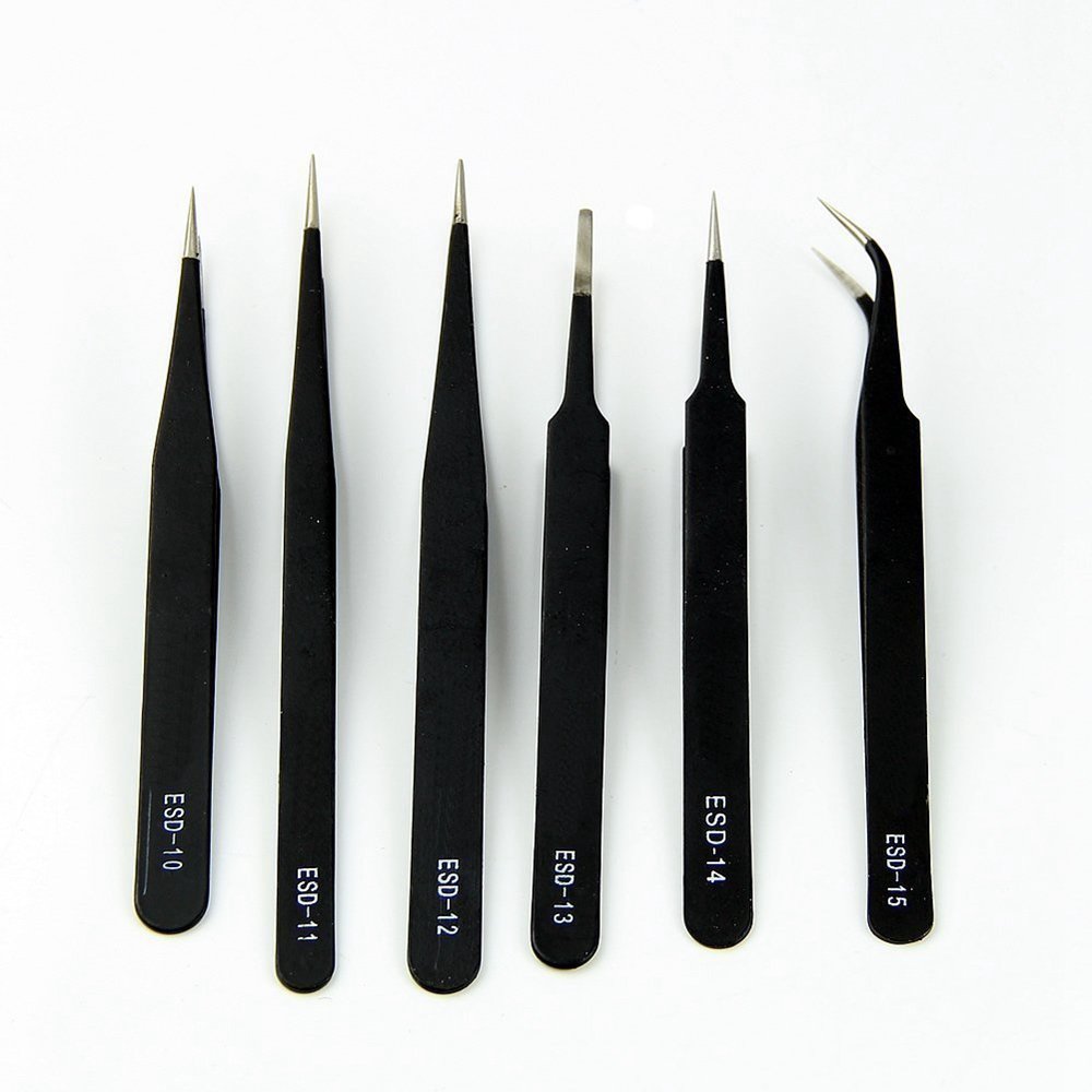 DSYJ 6PCS Precision Tweezers Set, ESD Tweezers Set, Anti-Static Stainless Steel Tweezers, Non-Magnetic Curved Tweezers Set, Electronics Tweezers Kit for Jewelry, Craft, Electronics