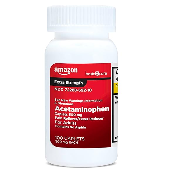 AMAZON BASIC CARE EXTRA STRENGTH PAIN RELIEF, ACETAMINOPHEN CAPLETS, 500 MG, PAIN RELIEVER/FEVER REDUCER, 100 COUNT