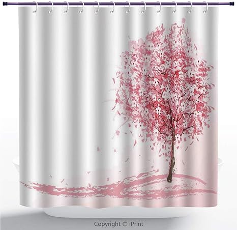 Amazon パーソナライズされたシャワーカーテン 日本語 桜の花イラスト東葉桜の葉デザイン 淡い白と茶色 ポリエステル生地のバスルームカーテンデザイン 165x180 Cm シャワーカーテン ホーム キッチン オンライン通販