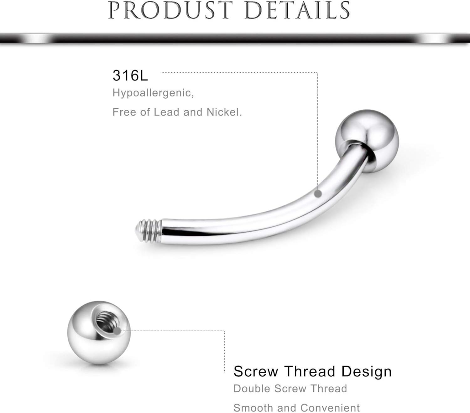 AVYRING Rook Earrings Piercing 16G Septum Ring Stainless Steel Curved Barbell Helix Tragus Cartilage Ear Piercing Jewellery 6PCS - Image 3