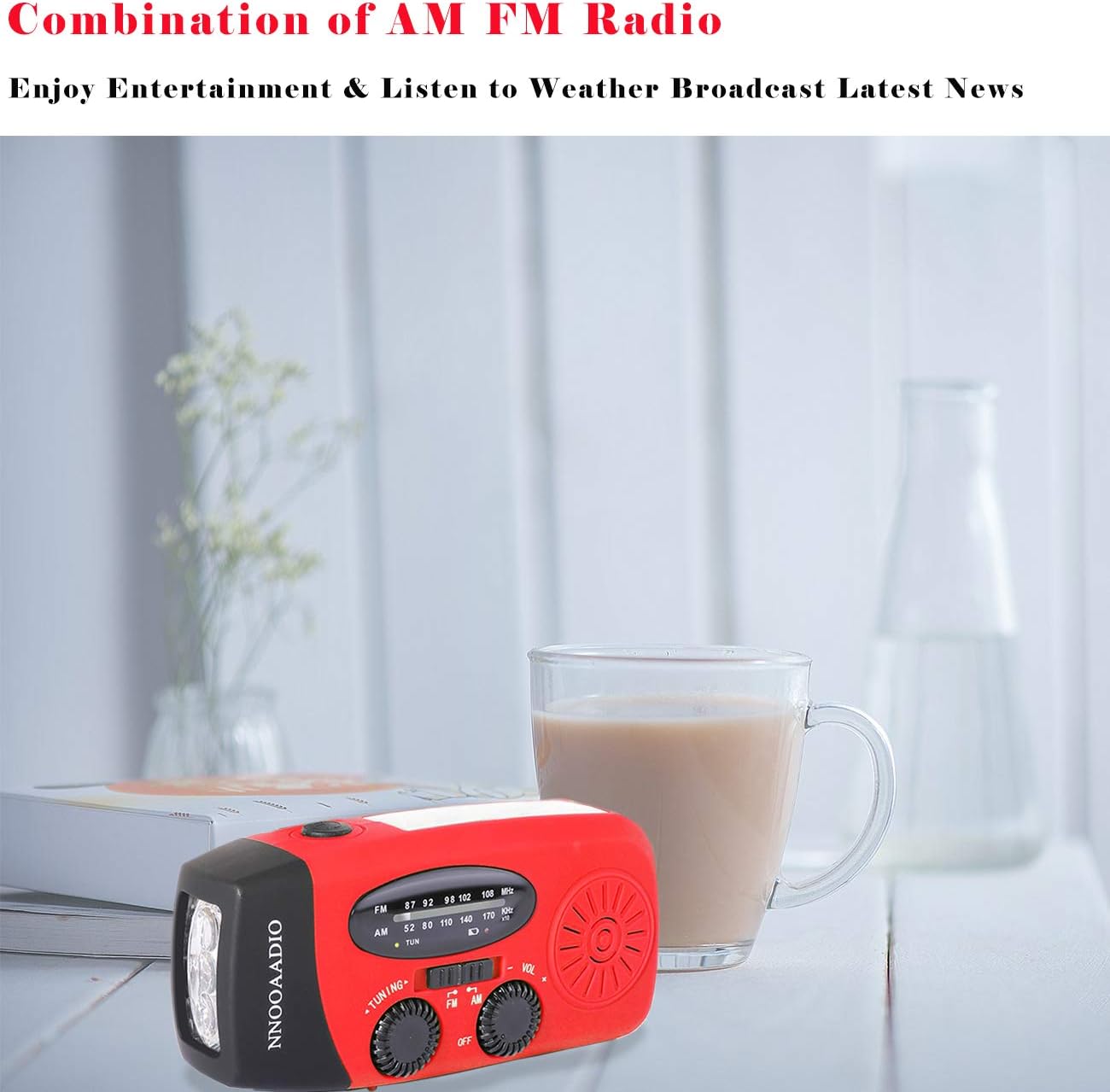 Wind Up Radio, Emergency Solar Hand Crank AM/FM Weather Radio with Portable Power Bank - Image 3