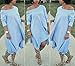 Women Plus Size Vintage Off Shoulder Long Sleeve Irregular Hem Midi Dress Blue 2XL