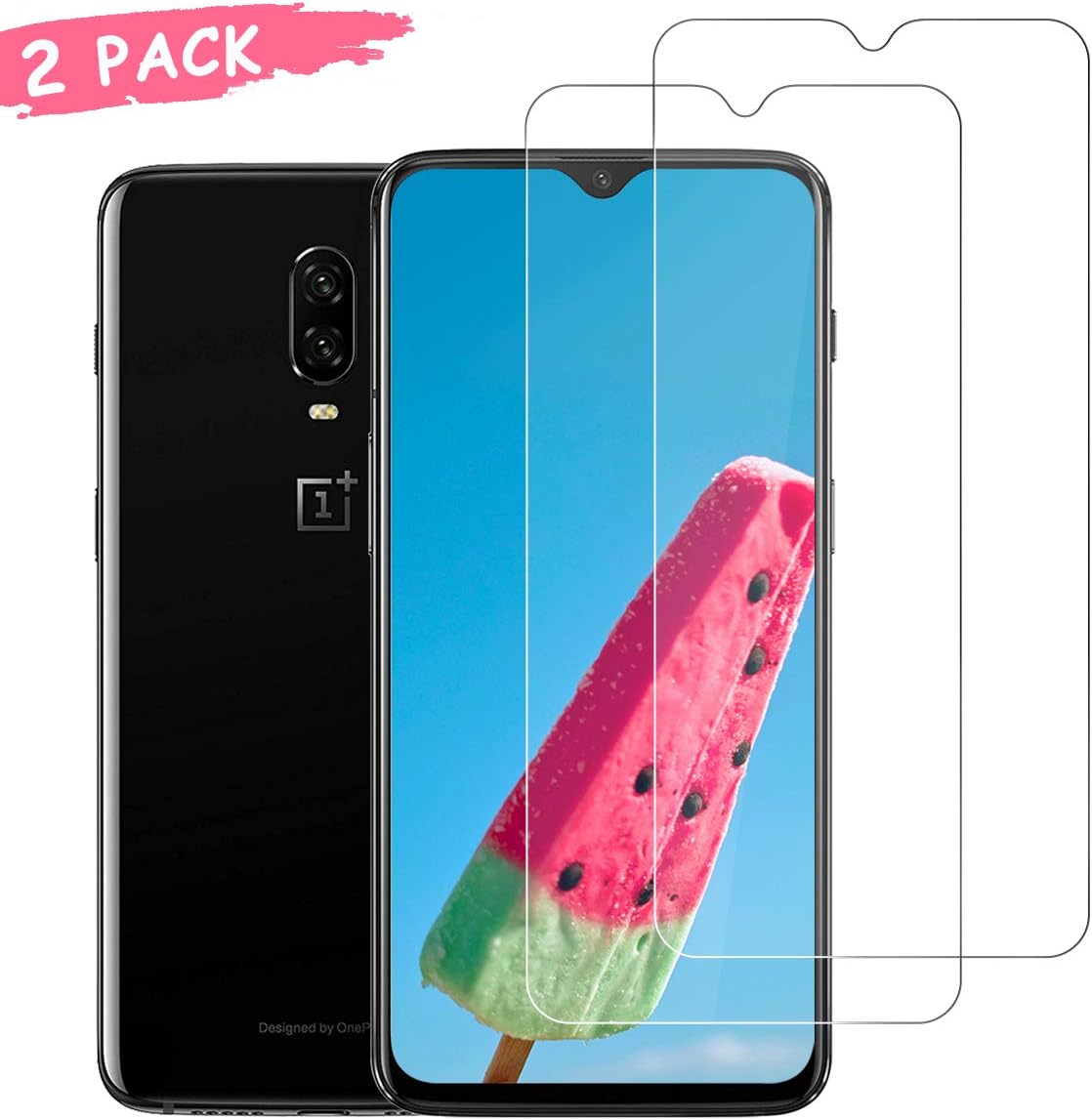 LQLY Screen Protector for OnePlus 6T (2 Pack), [Ultra Clear] [Case Friendly] [No-Bubble] [Easy-install] Tempered Glass for OnePlus 6T