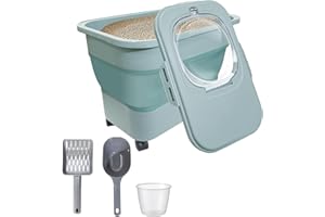 SECOAT Collapsible Cat Litter Storage Container with Rolling Casters,20 Lbs Cat Litter Storage with Wheels,Airtight Lids,Cat Litter Shovel,Portable Cat Litter Storage Bin Container,BPA Free (Green)