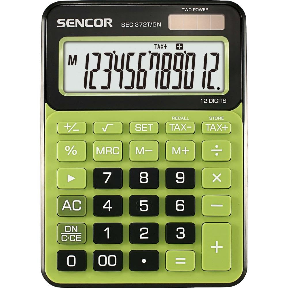 Sencor SEC 372T/GN Desk Calculator Extra Large 12-Digit Display VAT Calculations Correction Key Root Calculator Percentage Calculator Green