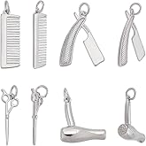 CRAFTYMELODY 8Pcs Hairdresser Charms 4 Style Platinum Brass Hair Stylist Charms Scissor Comb Hairdryer with Jump Ring Barber Hairdressing Tools Pendants for Haircut Theme Jewelry Making