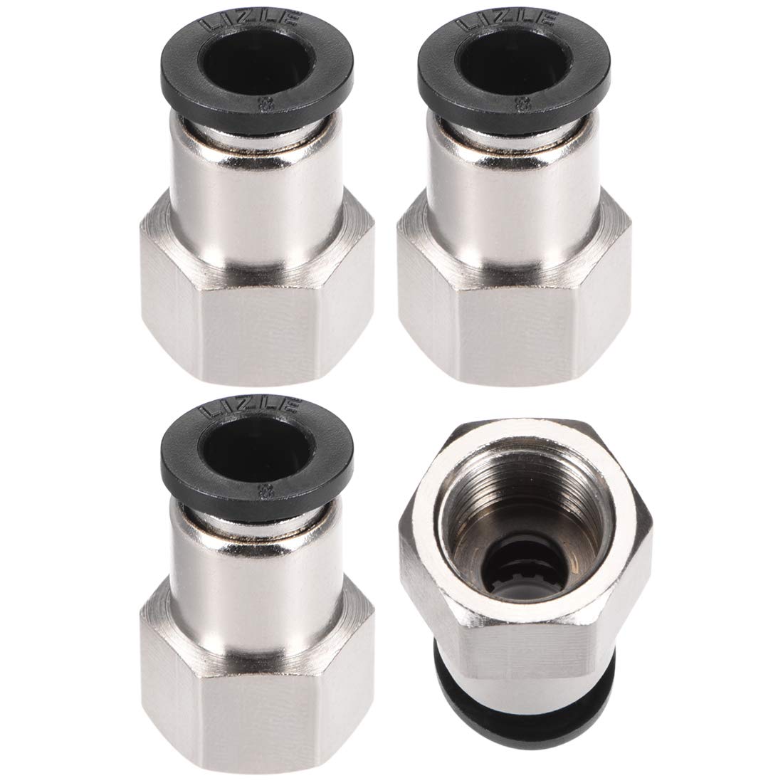 sourcing map Push to Connect Tube Fitting Adapter 8mm Tube OD x 1/4" PT Female Straight Pneumatic Connecter Connect Pipe Fitting Silver Tone 4pcs