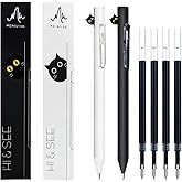 2 Pack Cute Cat Pens,Cute Retractable Cat Gel Pens With 4 Pcs 0.5mm Black Ink Refills, Quick Drying Writing Pen Set for Women Men Holiday Office School Supplies,Ideal Gifts for Christmas Birthdays