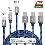 Lightning Cable，ASUMI 3 Pack (3FT, 6FT, 10FT)Nylon Braided Lightning to USB Cable Fast Sync Charging Cord Cable for iPhone 7, 7Plus, 6s, 6, 6Plus, 6sPlus, iPhone 5s 5 5c, iPad, iPod and More (Blue)
