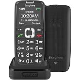 Easyfone Prime-A6 Unlocked 4G Feature Basic Cell Phone (Black) | Easy-to-Use, FM Radio, SOS Button, Easy Charging Dock, No Internet &amp; No Camera