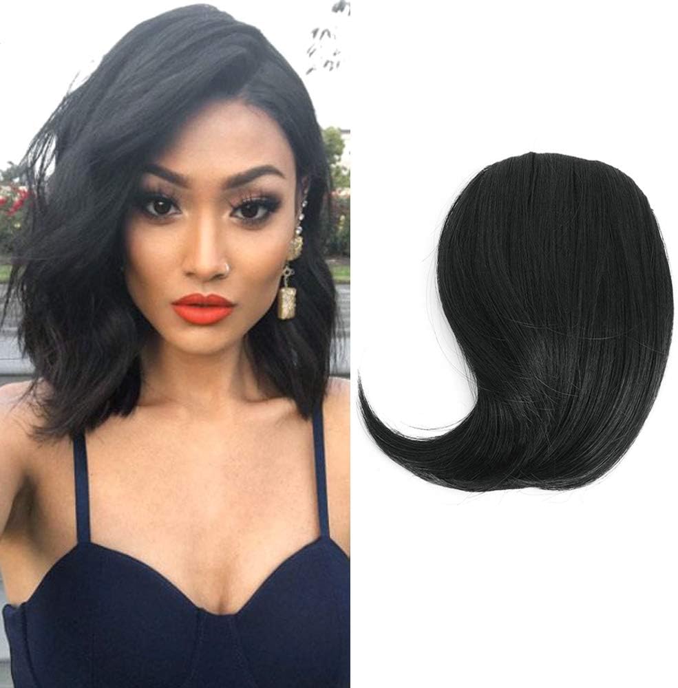 Reysaina Clip in Bangs Fringe Hair Extensions #1 Jet Black Side Swept Bangs Clip in Hairpiece For Women