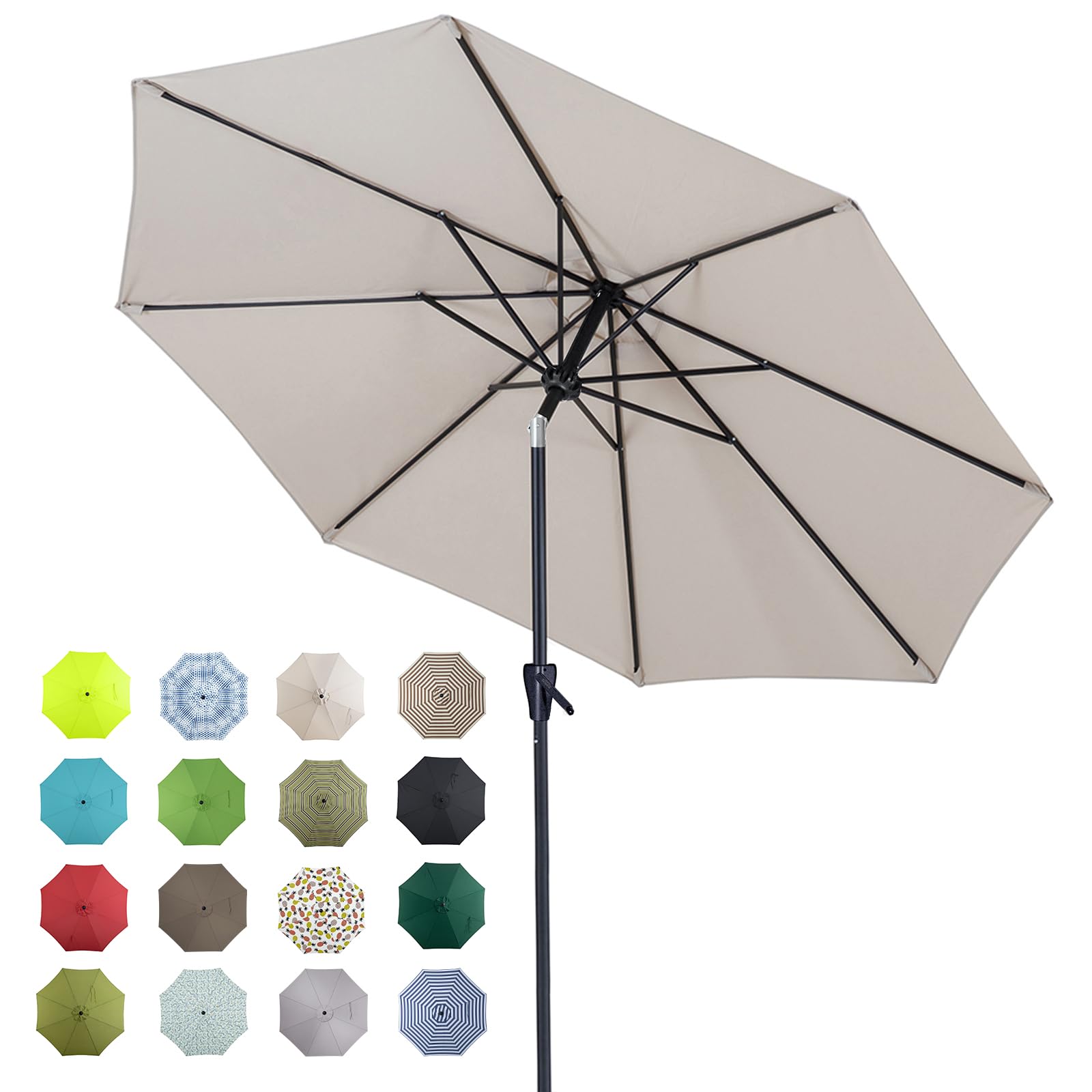 Tempera 9ft Patio Market Outdoor Table Umbrella with Auto Tilt and Crank, Large Sun Umbrella with Sturdy Pole & Fade Resistant Canopy, Easy to Set, Beige Image