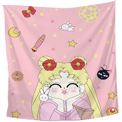 FJMM Anime Girls Tapestry Wall Hanging Home Decor 3D Printing Barrier Curtains Pink 60"x82"