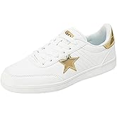OFG Women's Star Sneaker Lace Up Low Top Comfortable Cushioned Sparkle Walking Shoes Casual Lightweight Breathable Glitter Tennis Shoes