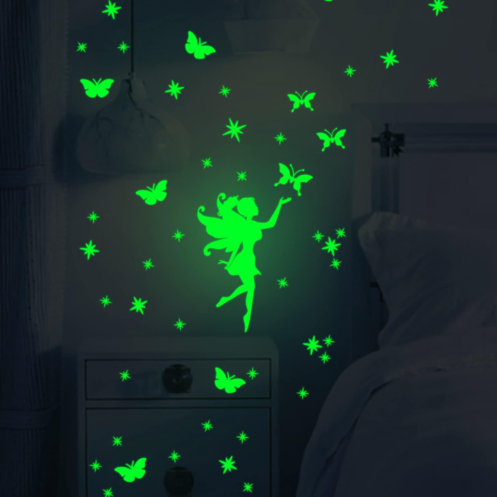 AIBAOBAO Glow in The Dark Stars Stickers, Unicorn Fairy Butterfly Wall Decals Stickers DIY Fluorescent Wall Stickers, Glow in the Dark Stickers Nursery Girls Bedroom Living Room Home Decoration, Gifts