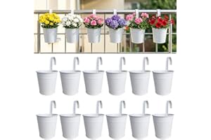 LaLaGreen Rail Planter (6 Inch, 12 Pack) Black Large Metal Hanging Flower Railing Fence Balcony Gardening for Apartment Patio