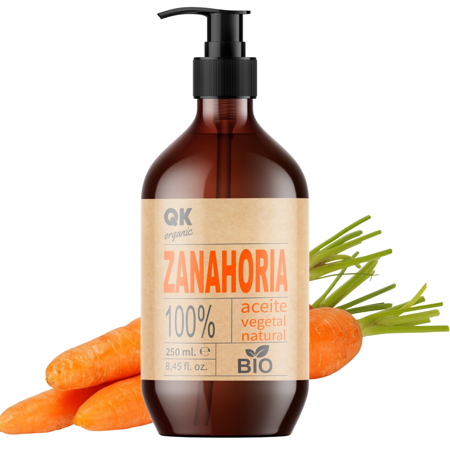 Qknatur - CARROT OIL 250 ml - 100% Pure and Natural - Natural sun tanner - Moisturizes and Rejuvenates the skin - Repairs, hydrates and nourishes the hair