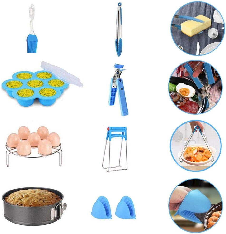 Chiyan Multicolor 9pcs Accessories for Silicone Bites Mold, Egg Rack, Non-Stick Spring-form Pan, Food Tong, Bowl Clip, Plate/Pot/Bowl Gripper, Oil Brush, Oven Mitts