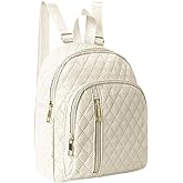 AfitLulu Backpack Purse for Women, Quilted Backpack with 3 Zip Pockets, Mini Travel Backpack with Adjustable Strap (White)