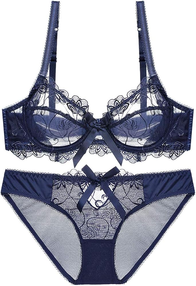 DAZISEN Damen Sexy Unterwäsche Set Durchsichtige Spitze Push Up Transparente BH & Höschen