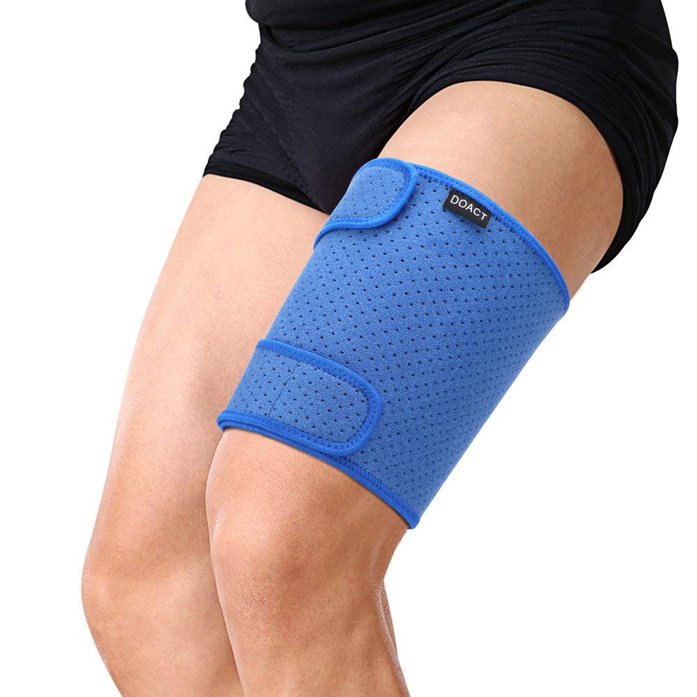Doact Thigh Brace Support for Hamstring Quad Groin Pain Relief, Adjustable Compression Sleeve Wrap with Non-Slip Strap for Pulled Hamstring, Inflammation, Tendon, Torn Muscle
