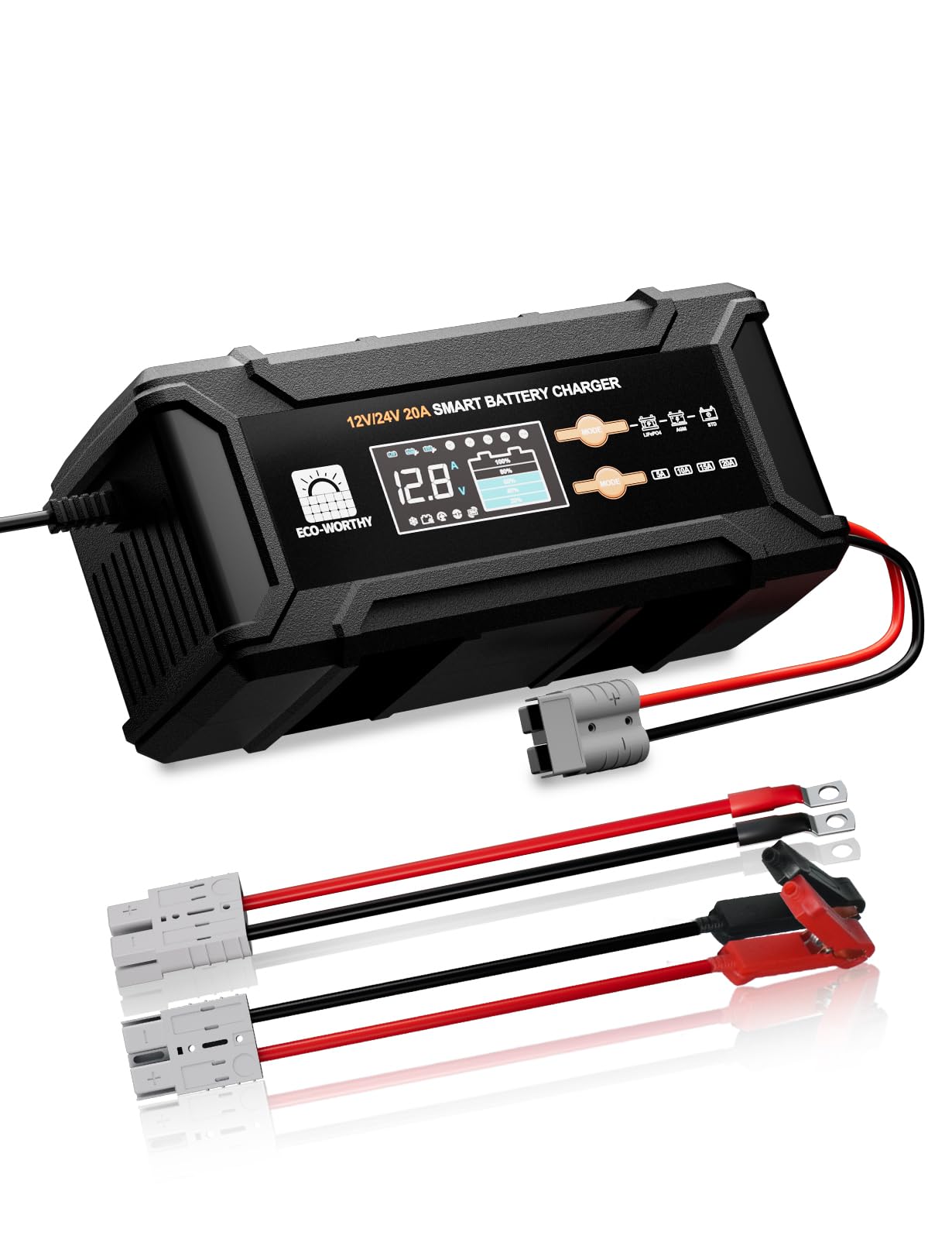 Photo 1 of ECO-Worthy 12V/24V 20A Smart Battery Charger Maintainer, Auto Voltage Detect for LiFePO4 Lead-Acid with Multi-Current Options 5A/10A/15A/20A, Trickle Charger for Car Truck Motorcycle Lawn Mower