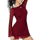 Milumia Women's Boat Neck Mesh Long Bell Sleeve Mini Dress Y2k Going Out Short Dresses 2026 Spring