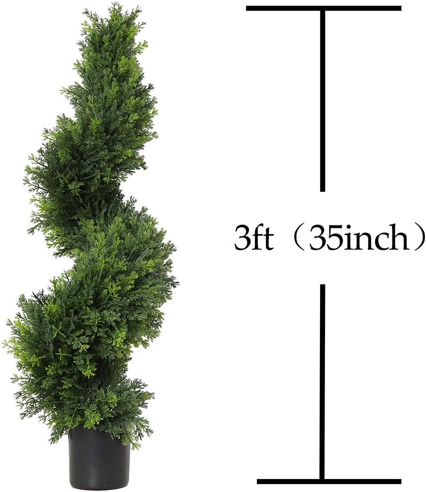 3ft Topiary Trees Artificial Plants Green Spiral Cypress Tree Potted Fake Plant Greenery for Decorative Indoor or Outdoor（35inch） (2 Pieces) -