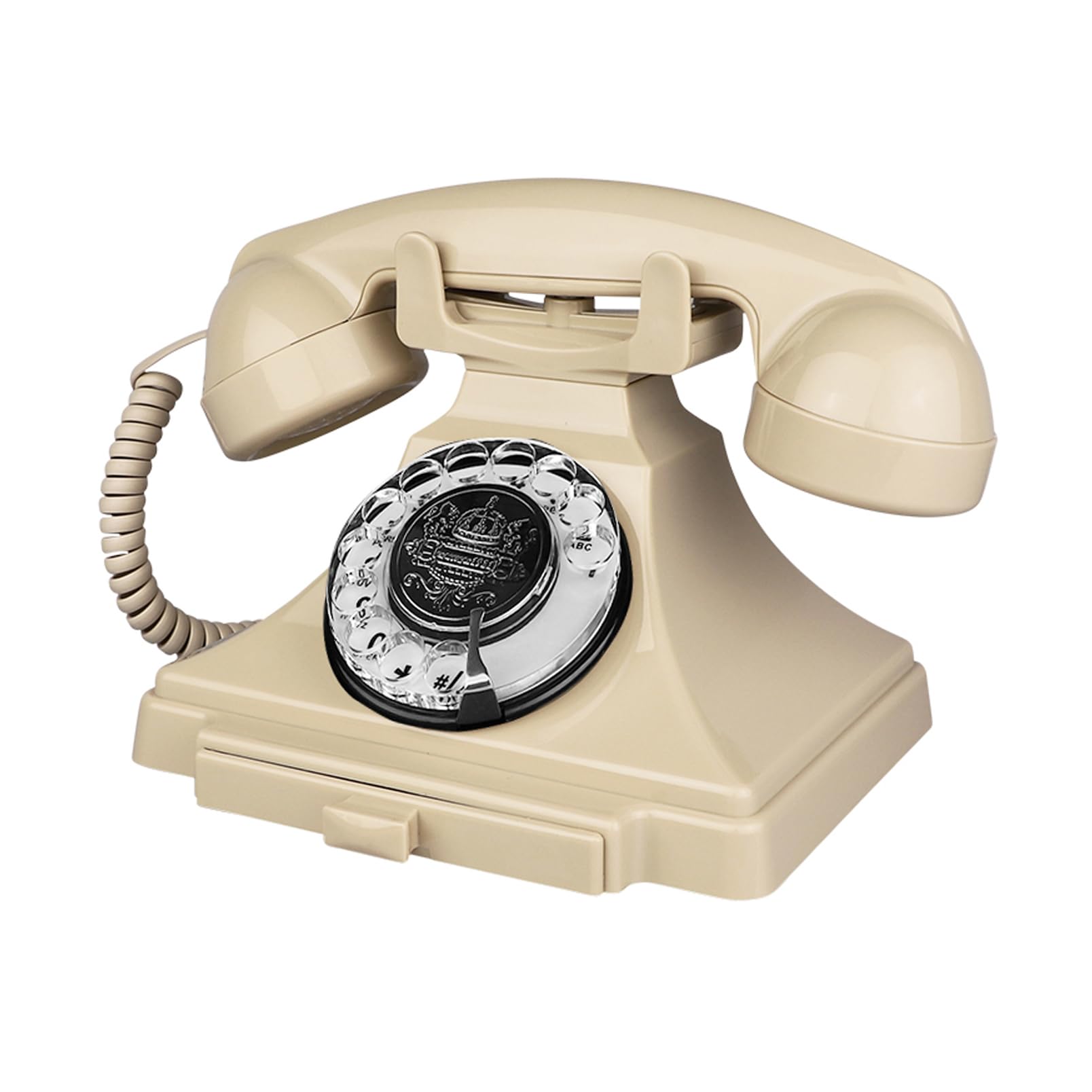 Retro landline phone, vintage antique corded phone, 1930s rotating dial, old fashion decorative phone for seniors, basic rotating phones for the elderly