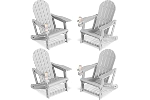 Orbotots Adirondack Chairs Set of 4, Tool-Free Assembly All-Weather Plastic Adirondack Chairs, HDPE Fire Pit Chairs with Cup Holder, Outdoor Chair for Patio Garden (Grey)