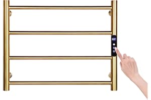 MEIJIELUO 4 Bars Gold Towel Warmer Rack, Wall Mounted Heated Towel Rack with Timer & Temperature Control, Electric Towel Warmers for Bathroom (4 Bars Brushed Gold D, Hardwired)