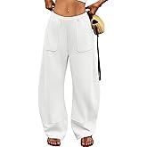 ELLEVEN Womens Fleece Lined Barrel Sweatpants – Low Rise Thermal Lounge Pants, Baggy Wide Leg with Large Pockets