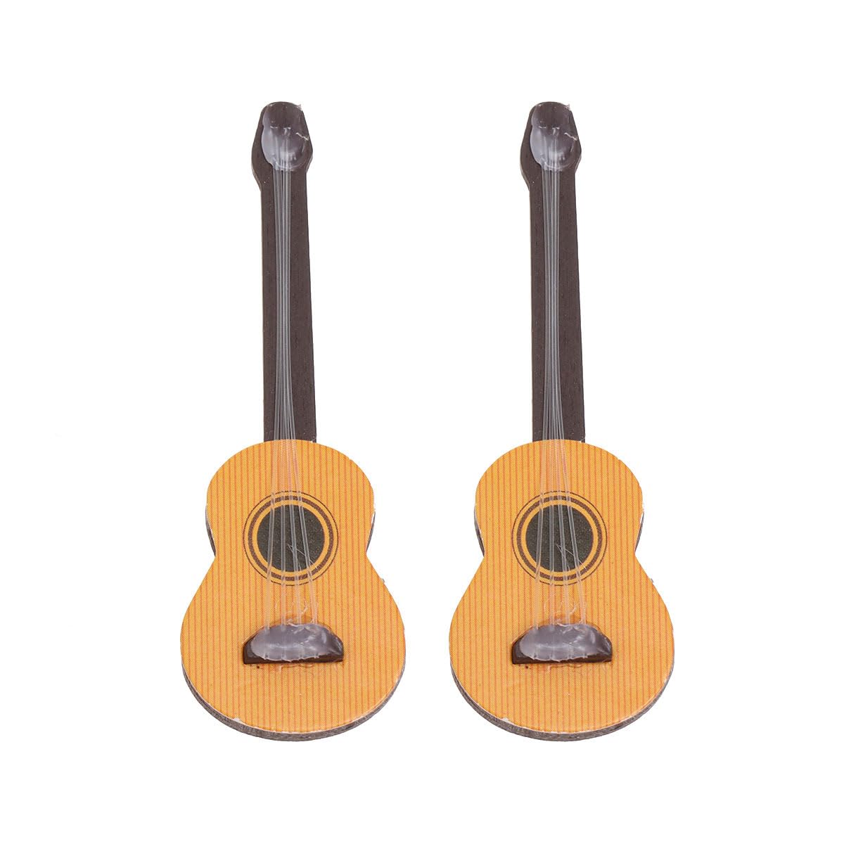 Healifty Mini Guitar Props 2 Pieces Small Wooden Dollhouse Musical Instruments 2.56 Inch Miniature Guitar Toys for Desktop Decor and Doll Accessories