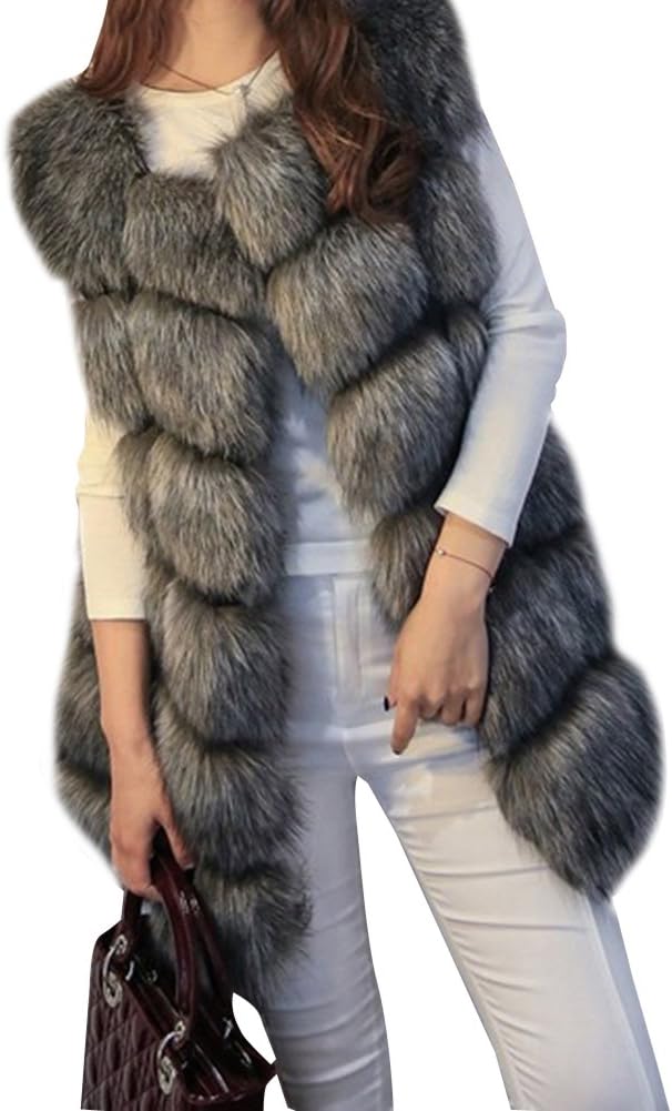 ZongSen Women's Faux Fur Vest Gilets Coat Jacket Sleeveless Long Waistcoat