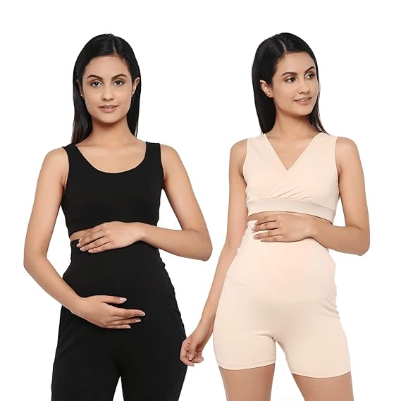 Women's Maternity & Nursing Bra - (Black & Skin, XXX-Large)