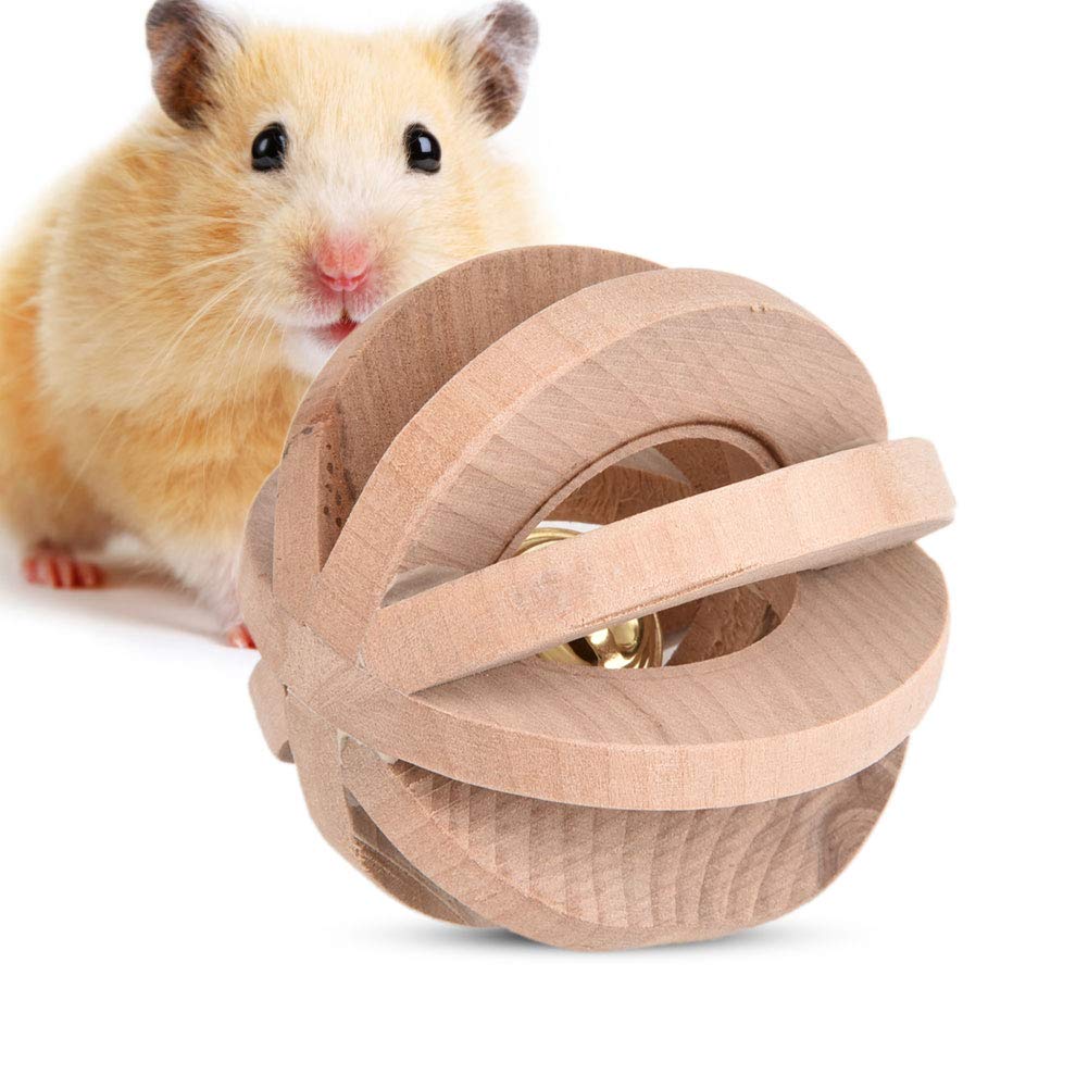 Pssopp Pet Wooden Chew Ball Hamsters Chew Toys Pet Teeth Chewing Toy Ball with Ringing Bell for Rabbits, Guinea Pigs, Hamsters and Other Small Animals
