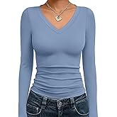 Trendy Queen Long Sleeve Shirts for Women 2026 Fall Fashion V Neck Basics Crop Tops Slim Fitted Y2K Tops Outfits Clothes