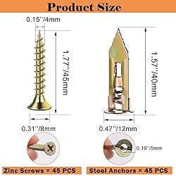 Sunxeke 90 Pcs Self Drilling Drywall Anchors with