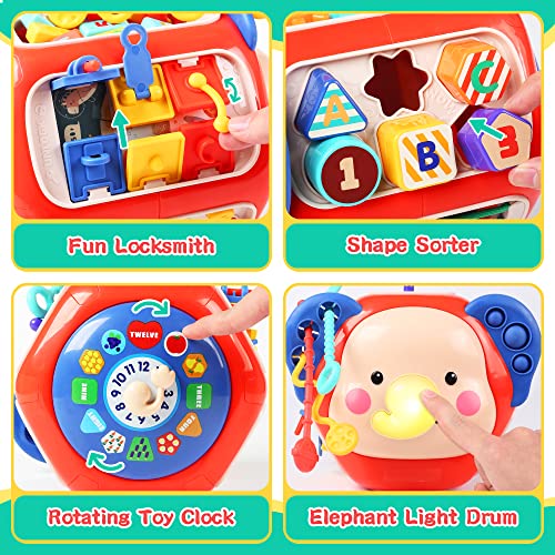 CUTE STONE Baby Activity Cube Toy, Sensory & Montessori Toys for Toddlers, Learning Cube Toys with Music & Lights，Baby Sensory Fine Motor Skills Developmental Toys, First Birthday Gift for Kids
