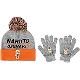 Naruto Shippuden Cuffed Beanie Hat with Pom and Gloves Combo Set for kids