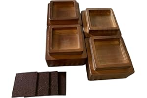 Prime Woodcraft Walnut Wood Risers - 2 Inch Height, 4 Risers, Walnut - Square Bed Risers for Storage and Cleaning - Heavy Duty Furniture Lifter for Table, Couch and Sofa Legs at Home and Office
