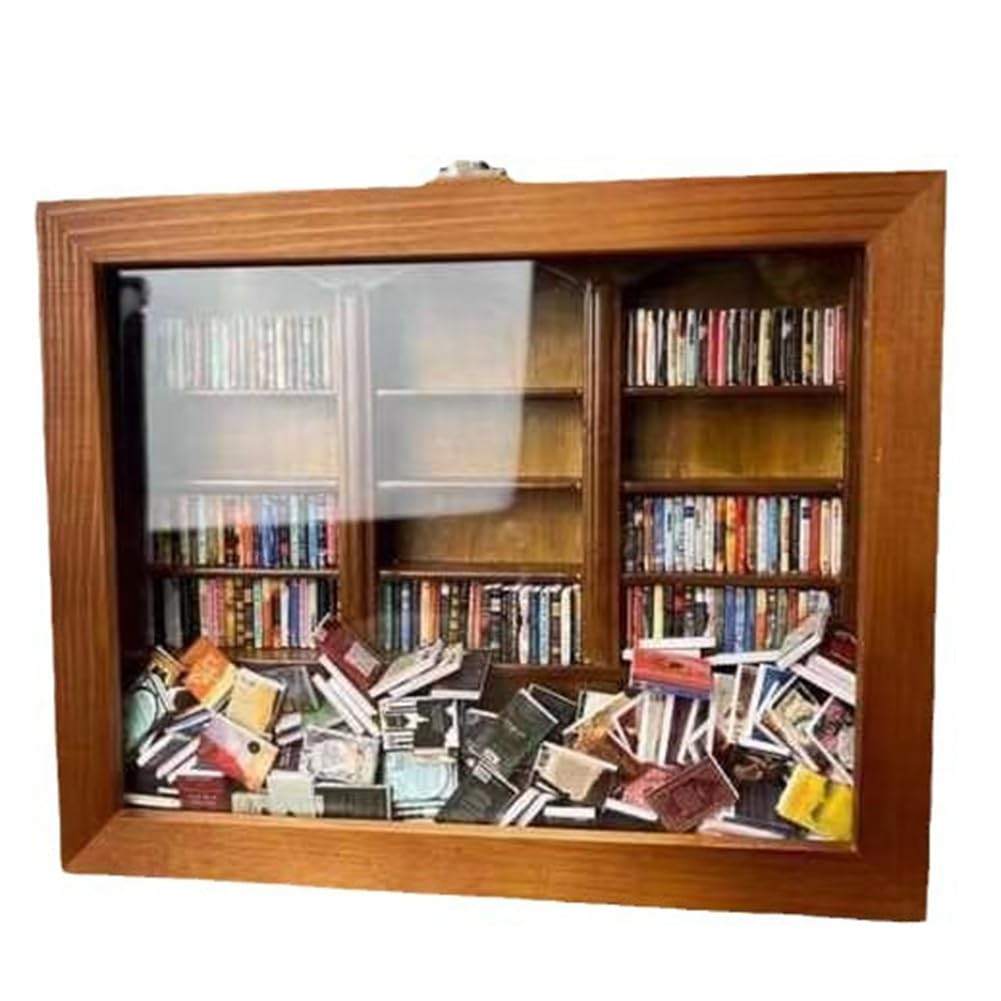 Barfeery Tiny Library Wooden Anti- Miniature 200 Books Shake Away Your Anxiety Stress Relief Gifts