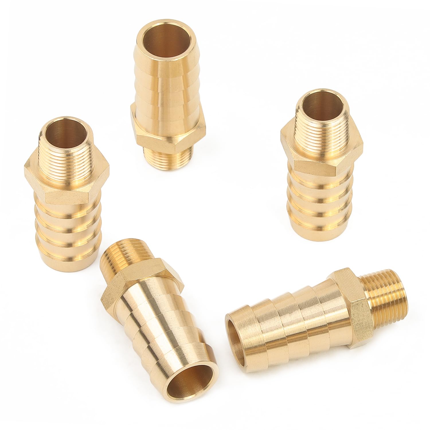 LTWFITTING Brass 3/8-Inch Male BSPT x 19mm Hose Barb Coupler Adapter Fitting for Vehicle Fuel System, HVAC System (Pack of 5)