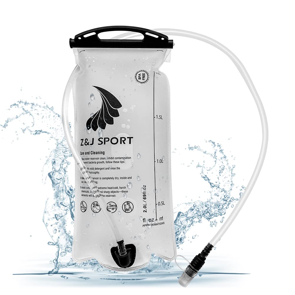 Z&J SPORT Hydration Bladder 2L for Camping, Cycling, Hiking, Climbing, Traveling - Leak-Proof Water Bladder, Reusable Hydration Reservoir for Backpacks