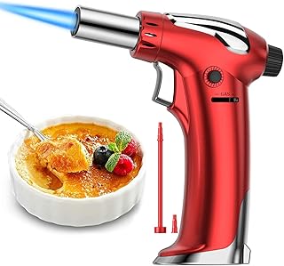 XIMU Flambierbrenner Küchenbrenne, Gasbrenner Butan Nachfüllbar Verstellbar mit Sicherheitsschloss Flambierbrenner für Brenner Creme Brulee, Desserts, BBQ, Camping (Butan Inbegriffen Nicht) (Rot)
